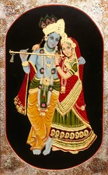 Maalaus Krishna Jumalasta ja hänen suurimmasta hartaastaan Radhasta, Intia