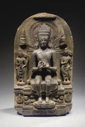 Pala tyylinen Stele kruunatun Buddhan kanssa, Koillis-Intia