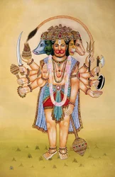 Panchmukhi Lord Hanuman miniatyyri maalaus paperille