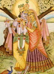 Radha Krishna miniatyyri maalaus norsunluun päällä