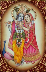 Radha Krishna miniatyyri maalaus norsunluun päällä