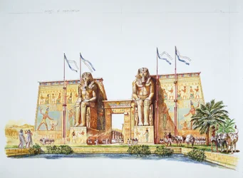 Muinainen Theba - Amenhotep III:n Memnonin kolosseina tunnettujen patsaiden rekonstruktio Ramses II:n ajalta