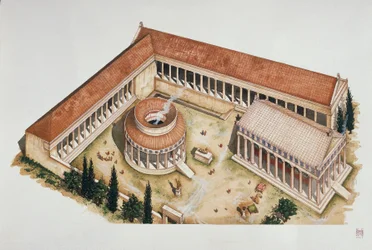Seremoniallinen pyöreä tholos ja Asklepioksen temppeli, Epidauros, 300-luku eKr.