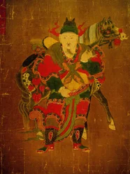 Helvetin sanansaattaja hevosen kanssa, maalaus hamppukääröllä, Joseon-kausi (Choseon, Choson) (1392-1910), Korea. Soulin kansallismuseo, Korean tasavalta