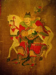 Helvetin sanansaattaja hevosen kanssa, maalaus hamppurullalle, Joseon-kausi, Kree. Soulin kansallismuseo, Korean tasavalta