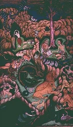 Laila ja Majnun maisemassa, Johnson Album X, nro 10, n. 1760-1770 (guassi kultaisella albumilehdellä)