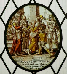 Roundel: Tobias saapuu Ecbatanaan (lasimaalaus)