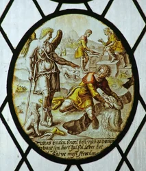 Roundel: Tobias saa kalan (lasimaalaus)