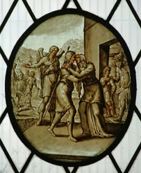 Roundel: Tobias palaa Sarahin luo (lasimaalaus)