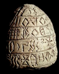 Clay fragmentaarinen kartio; Lineaarinen elamiittikirjoitus; 3. vuosituhat eKr