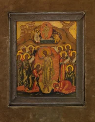 Anastasis (Helvetti), noin 1650-70 (lehtikultaa ja temperaa puulle).