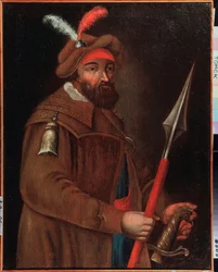 Kasakkipäällikkö Jermak Timofejevitšin (syntynyt vuosien 1532 ja 1542 välillä-1585), Siperian valloittajan muotokuva. Tuntematon tekijä, 1700-luvun alku. Valtion taidemuseo, Tomsk (Venäjä).