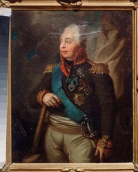 Marsalkkaprinssi Mihail Kutuzovin muotokuva (M. Golenishchev-Koutuzov (Golenishchev Kutuzov) (1745-1813) (Venäjän armeijoiden päällikkö, Venäjän kampanjan aikana (1812), Napoleon Bonaparte (1769-1821). Venäläisen mestarin maalaus tänään