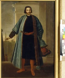 Prinssi Anikita Ivanovitš Repninin (1668-1726) muotokuva. (Prinssi A. I. Repninin muotokuva). Suuressa Pohjan sodassa (1700-1721) ansioitunut venäläinen sotilas ja poliitikko toimi sitten Liivinmaan kuvernöörinä sekä läheisenä ja kiihkeänä