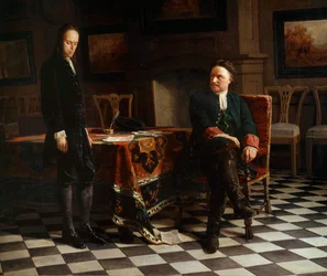 Pietari I Suuren (1672-1725), Venäjän tsaarin ja hänen poikansa Aleksiksen (1690-1718) muotokuva Venäläisen koulun maalaus