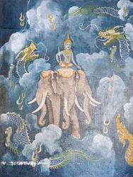 Fresko, joka kuvaa kohtausta Buddhan elämästä, Wat Phra That Doi Suthep -temppeli (fresko).
