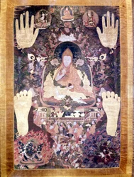 Blo Bzang Rgya ktso, viides Dalai Lama, historian maineikkain ja tärkein. Tiibetin Thai-ka, Guimetin museo, Pariisi
