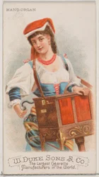 Käsiurut, Musical Instruments -sarjasta N82 Duke-tuotemerkin savukkeille, 1888, 1888.