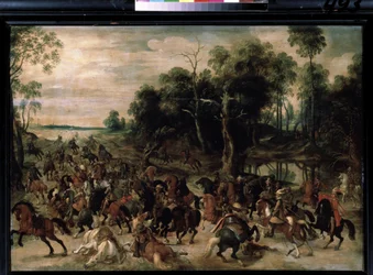 Ratsuväen hyökkäys, n. 1615 (öljy puulle)