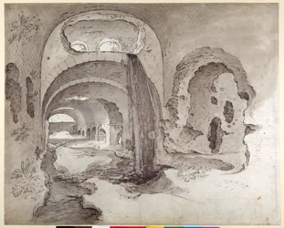 Tivoli, Cryptoporticus Hercules Victorin temppelin alla (kynä ja muste pesulla paperille)