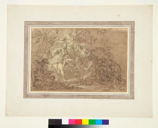 Bacchus ja Ariadne n. 1715 (kynä ja muste mustalla liidulla ruskealla pohjalla)