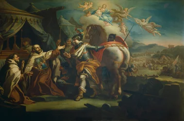 Voiton Neitsyt Marian kunnioitetun kuvan toimitus isä Domenico di Gesu Marialle, Sebastiano Conca (1680-1764) Santa Maria della Vittorian kirkko, Rooma, Italia