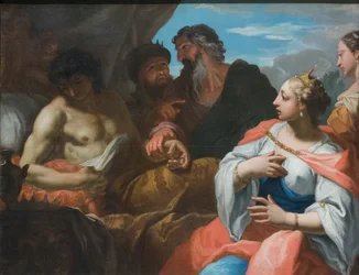 Anthiocus lääkärin luona Seleukoksen ja Stratoniken läsnä ollessa, 1600-luvun loppupuoli (öljy kankaalle).