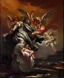 Pyhän Sebastianuksen apoteoosi, 1694, mitat 78,5 x 63,5 cm, Milano, Civiche Raccolte del Castello Sforzesco