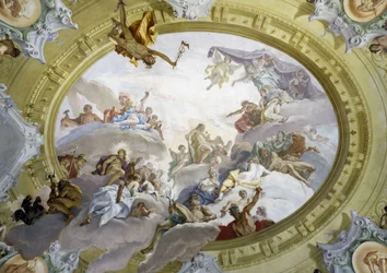 Herkuleksen apoteoosi. Sebastiano Riccin (1659-1734) fresko. Marucelli Fensin palatsi, Firenze.