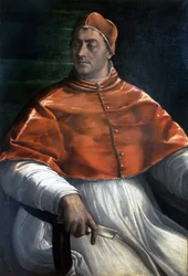 Muotokuva Klemens VII:stä (Jules de Medici) (1478 - 1534). Sebastiano del Piombon maalaus. Napoli, Capodimonten galleriat.