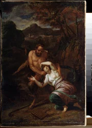 ""Pan et la nymphe Syrinx"" (Pan ja Nymph Syrinx) Sebastien Bourdonin (1616-1671) maalaus 1600-luvun valtion ulkoilmamuseon palatsi Gatchina, Pietari