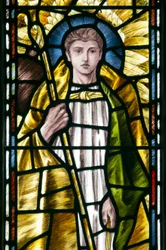 Mortehoe, St Mary, Heaton Butler at Bayne, Selwyn Image, detalye ng Archangel St Raphael, c.1890finn