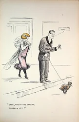 Pariskunta odottaa koiran lopettamista, n. 1921 (väri litho)