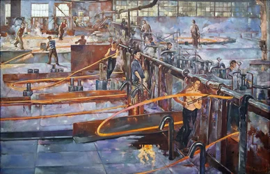 Viisivuotissuunnitelma - Leningradin "Punainen naulanvalmistaja" -tehtaan kuumavalssaamo, koko: 181x270