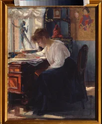 Tutkimuksessa (In a Study) - Sergei Arsenjevitš Vinogradovin (1869-1938) maalaus, öljy kankaalle, venäläinen taide 1800-1900 - Tasavallan Karjalan valtion taidemuseo, Petroskoi (Venäjä)