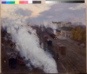 Kharkov Railvaon asema - Vinogradov, Sergei Arsenievich (1869-1938) - 1892 - Öljy kankaalle -