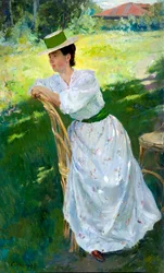 Naisen muotokuva (En plein air) - Vinogradov, Sergei Arsenjevitš (Arsenevich) (1869-1938) - 1899 - Öljy kankaalle -
