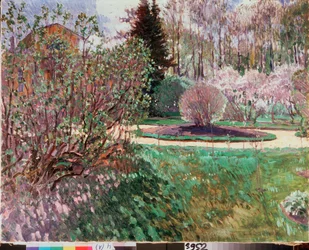 Puutarha, kevät - Sergei Arsenjevitš Vinogradovin (1869-1938) maalaus öljy kankaalle