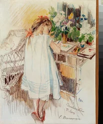Une petite (A Little One) - Sergei Arsenjevitš Vinogradovin (1869-1938) taideteos, värikynä paperille