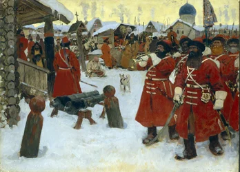Streltsien (strelettien) ryhmä - Sergei Vasilyevich Ivanovin (1864-1910) maalaus, öljy kankaalle