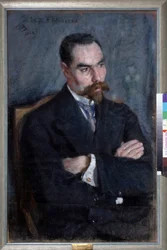 Runoilija Valeri Iakovlevitš Brioussovin muotokuva (1873-1924) (Runoilija Valeri Brjusovin muotokuva). Teos Sergei Vasilyevich Malyutin (Serguei Malioutine) (1859-1937), pastelli sur papier