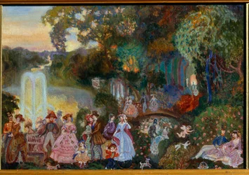 Julkiset juhlat. Sergei Jurievich Sudeykin (Serge Soudeikine) (1882-1946) maalaus öljy kankaalle