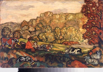 Pastoraalinen kohtaus - Sergei Jurievich Sudeykin (Serge Soudeikine) (1882-1946) maalaus, öljy kankaalle, 1900-luvun alun venäläinen taide - Primorsk State Art Gallery, Vladivostok (Venäjä)