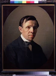 Taiteilija Sergei (Sergei, Serguei) Konstantinovich Zaryanko (Zarianko) (1818-1870) muotokuva (Taiteilija Sergei K. Zarjankon muotokuva) Aleksei Mihailovitš Kolesovin (1834-1902) maalaus, öljy kankaalle. Venäläinen taide, muotokuva 1800-luvulta. Valtio Tre