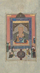 Bahram Gur Pimeässä palatsissa lauantaina, Folio 207 Khamsasta..., A.H. 931A.D. 1524-25