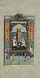 Bahram Gur Valkoisessa palatsissa perjantaina, Folio 235 Khamsa..., A.H. 931A.D. 1524-25