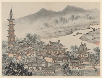 Kaksitoista näkymää Tiger Hillistä, Suzhousta: Tuhannen Buddha Hall ja Pagoda, vuoden 1490 jälkeen.
