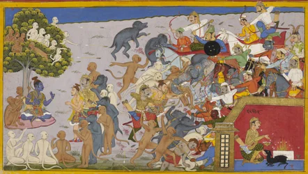 Rama lähettää Lakshmanan ja Bibhishanan armeijan Indrajitia vastaan, joka uhrautuu saadakseen näkymättömyyden.