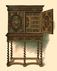 Pähkinäpukukaappi intarsialla, 1905