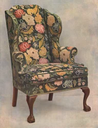 Pähkinätuoli päällystetty käsityönä, 1905
